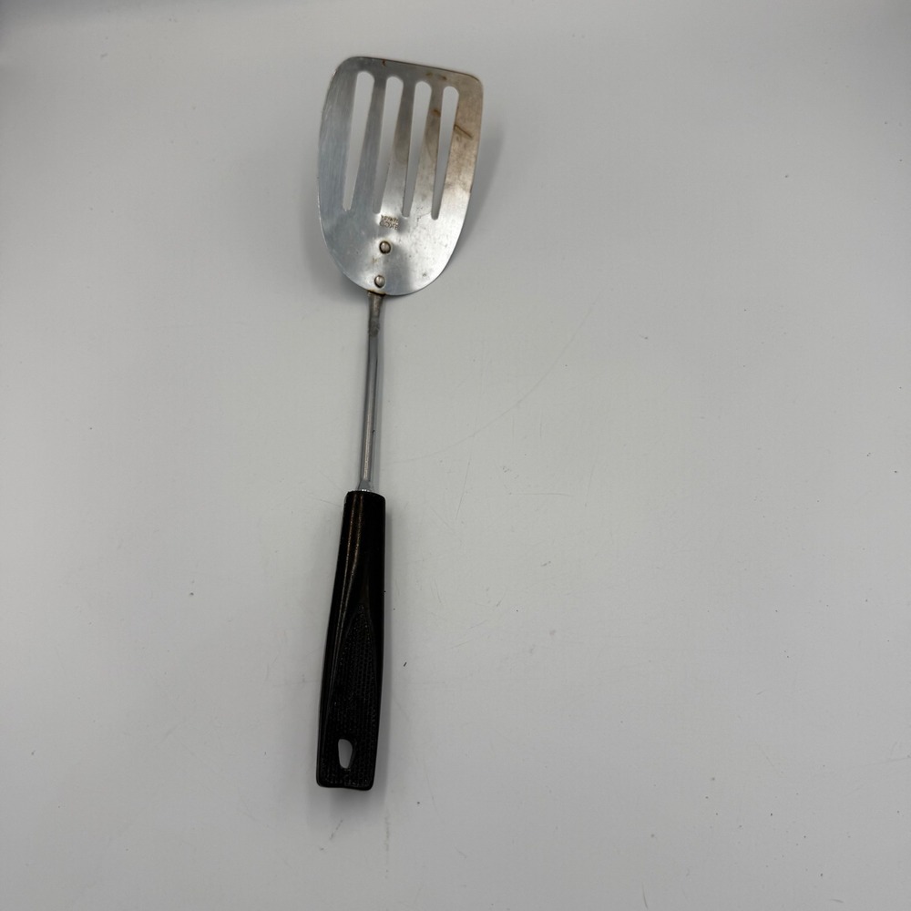 Vintage Ekco Canada Slotted Spatula Turner Stainless Steel Black Handle 12 Inch